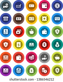 White Solid Icon Set- dollar coin vector, credit card, wallet, cash, money bag, piggy bank, investment, stack, check, receipt, shield, any currency
