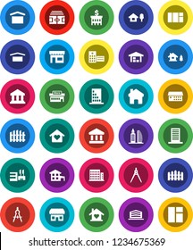 White Solid Icon Set- drawing compass vector, bank, building, stadium, dry cargo, hospital, home, cottage, chalet, barn, fence, apartments, office, love, store, mall, window