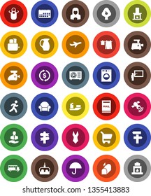 White Solid Icon Set- drying clothes vector, cleaner woman, apron, toaster, jug, cake, blackboard, school bus, exchange, swimsuite, run, signpost, plane, client, ship, calendar, umbrella, satellitie