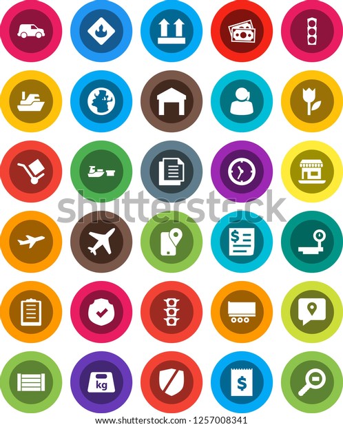 White Solid Icon Set- earth vector, office, plane,\
money, traffic light, support, traking, ship, truck trailer, car,\
clock, receipt, port, wood box, clipboard, document, cargo, top\
sign, tulip