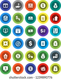 White Solid Icon Set- exchange vector, dollar coin, money bag, investment, growth, receipt, medal, shield, calendar, monitor, cursor, any currency, sign, cash