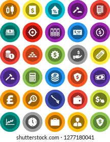 White Solid Icon Set- exchange vector, graph, japanese candle, wallet, cash, crisis, percent growth, manager, case, investment, coin stack, auction, check, calculator, receipt, money search, clock