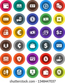 White Solid Icon Set- exchange vector, dollar coin, japanese candle, credit card, wallet, cash, investment, stack, check, shield, monitor, any currency, euro sign, cent, money