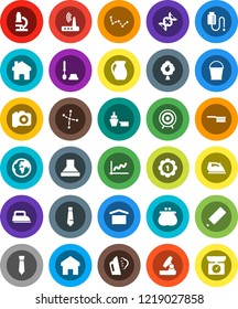 White Solid Icon Set- fetlock vector, bucket, iron, steaming, toilet brush, jug, pencil, microscope, constellation, graph, tie, target, medal, earth, port, dry cargo, camera, dna, drop counter, home
