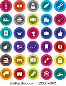 White Solid Icon Set- fetlock vector, rake, chicken leg, pen, pencil, blackboard, glasses, student, exchange, annual report, shorts, roller Skates, pool, no fastfood, attention, traffic light, link
