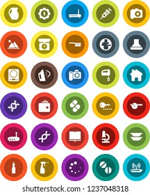 White Solid Icon Set- fetlock vector, steaming, sprayer, plates, jug, oil, book, microscope, world, wallet, medal, camera, dna, syringe, pills, eye doctor hat, router, home, loading, mountain, mixer