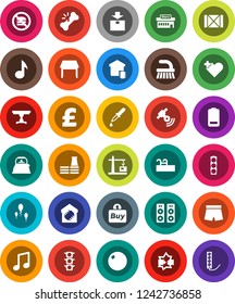 White Solid Icon Set- fetlock vector, kettle, music, pound, fitball, shorts, no fastfood, traffic light, wood box, package, satellitie, battery, heart cross, dropper, broken bone, sperm, pool, table