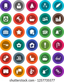 White Solid Icon Set- fetlock vector, toilet, kettle, turk coffee, pen, blackboard, glasses, bell, shorts, pool, attention, package, satellitie, battery, broken bone, potion, sperm, fence, bath