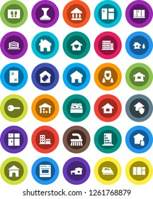 White Solid Icon Set- fetlock vector, sponge, car, window cleaning, welcome mat, iron, shining, cleaner woman, university, warehouse, home, house, cottage, chalet, apartments, office building, key