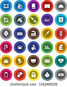 White Solid Icon Set- fetlock vector, skimmer, dish, glasses, student, annual report, pound, shorts, satellite, traffic light, ship, truck trailer, wood box, dry cargo, tulip, package, film frame