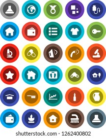 White Solid Icon Set- fetlock vector, steaming, jug, oil, microscope, graph, wallet, scales, medal, pills, earth, dry cargo, flammable, drop counter, home, loading, chalet, key, star, clothes, menu