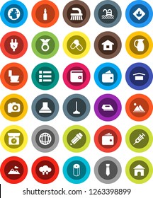 White Solid Icon Set- fetlock vector, mop, toilet, paper, jug, oil, pencil, world, wallet, tie, medal, pills, pool, earth, dry cargo, flammable, camera, syringe, cloud exchange, mountain, home, menu