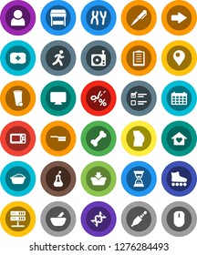 White Solid Icon Set- fetlock vector, trash bin, foam basin, pen, exam, sand clock, calendar, buttocks, roller Skates, first aid kit, bone, run, clipboard, radio, jack, flask, dna, mortar, arrow