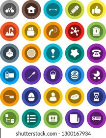 White Solid Icon Set- fetlock vector, car, splotch, welcome mat, steaming, water tap, camping cauldron, cook timer, toaster, sieve, steak, pencil, sand clock, bike, punching bag, skateboard, phone
