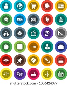 White Solid Icon Set- fetlock vector, ladle, bbq, corner ruler, table lamp, paper pin, bank building, fitball, boxing glove, earth, support, client, consolidated cargo, tv, settings, video camera