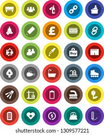 White Solid Icon Set- fetlock vector, welcome mat, kettle, chicken leg, pencil, student, bell, exchange, pound, shorts, roller Skates, shuttlecock, pool, tulip, link, group, battery, heart cross