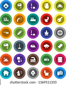 White Solid Icon Set- fetlock vector, mop, steaming, toilet, brush, jug, book, pencil, school bus, world, flammable, syringe, pills, cloud exchange, home, loading, pool, fruit tree, mountain, iron