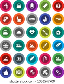 White Solid Icon Set- fetlock vector, toilet, kettle, skimmer, dish, pen, pencil, student, pool, satellite, wood box, satellitie, battery, disabled, heart cross, dropper, broken bone, potion, bath