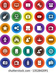 White Solid Icon Set- film frame vector, camera, antenna, satellitie, newspaper, gamepad, video, microphone, remote control, internet, mobile phone, speaking man, monitor, notebook pc, classic, hdmi