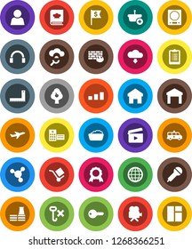 White Solid Icon Set- foam basin vector, cookbook, corner ruler, medal, molecule, dollar flag, clipboard, plane, cargo, no hook, warehouse, sorting, cinema clap, microphone, video camera, headphones
