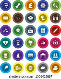 White Solid Icon Set- garbage pile vector, towel, bbq, ruler, calculator, constellation, dollar coin, auction, sand clock, flag, cursor, pound, bone, route, calendar, top sign, tulip, equalizer, buy