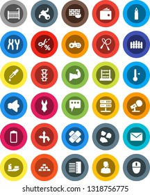 White Solid Icon Set- garbage pile vector, thermometer, abacus, wallet, gold ingot, jump rope, punching bag, muscule hand, swimsuite, route, satellite, traffic light, ship, microphone, speaker, hub