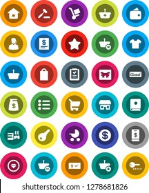 White Solid Icon Set- gift vector, dollar coin, wallet, star, money bag, closed, shopping, store, mall, support, receipt, basket, cart, home, list, auction, trolley, catalog, check, tap pay, clothes