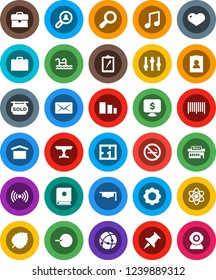 White Solid Icon Set- graduate hat vector, case, atom, music, leaf, personal information, monitor dollar, no smoking, clipboard, dry cargo, sorting, settings, heart, thumbtack, insemination, gear