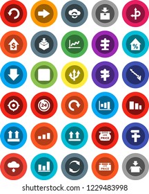 White Solid Icon Set- graph vector, crisis, percent growth, dollar, target, arrow down, route, signpost, top sign, package, sorting, backward button, cloud exchange, refresh, redo, undo, upload