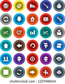 White Solid Icon Set- graph vector, crisis, dollar growth, target, arrow down, up, route, signpost, top sign, package, sorting, backward button, cloud exchange, refresh, undo, low price signboard