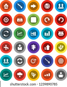 White Solid Icon Set- graph vector, crisis, dollar growth, target, route, signpost, top sign, package, sorting, backward button, arrow, refresh, redo, undo, cloud upload, low price signboard