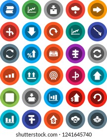 White Solid Icon Set- graph vector, crisis, percent growth, dollar, target, arrow down, up, route, signpost, top sign, package, sorting, backward button, cloud exchange, refresh, redo, undo, upload