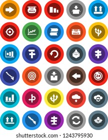 White Solid Icon Set- graph vector, crisis, target, route, signpost, top sign, package, sorting, cloud exchange, arrow, refresh, undo, upload, low price signboard, 24 hour