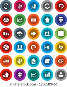 White Solid Icon Set- graph vector, percent growth, dollar, arrow up, route, signpost, top sign, sorting, backward button, cloud exchange, refresh, redo, undo, low price signboard, 24 hour, package