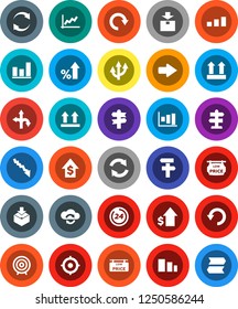 White Solid Icon Set- graph vector, crisis, percent growth, dollar, target, route, signpost, top sign, package, sorting, cloud exchange, arrow, refresh, redo, undo, low price signboard, 24 hour