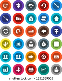 White Solid Icon Set- graph vector, crisis, percent growth, target, arrow up, route, signpost, top sign, package, sorting, backward button, cloud exchange, refresh, redo, undo, low price signboard