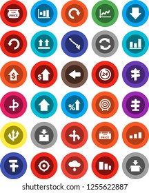 White Solid Icon Set- graph vector, crisis, percent growth, dollar, target, arrow down, up, route, signpost, top sign, package, sorting, refresh, redo, undo, cloud upload, low price signboard