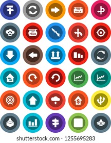 White Solid Icon Set- graph vector, crisis, percent growth, dollar, target, arrow down, up, route, signpost, top sign, package, sorting, backward button, cloud exchange, refresh, redo, undo, upload