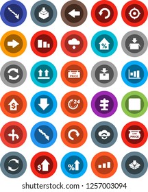 White Solid Icon Set- graph vector, crisis, percent growth, dollar, target, arrow down, route, signpost, top sign, package, sorting, backward button, cloud exchange, refresh, redo, undo, upload