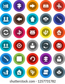 White Solid Icon Set- graph vector, crisis, percent growth, dollar, target, arrow up, route, signpost, top sign, package, backward button, cloud exchange, refresh, undo, low price signboard, 24 hour