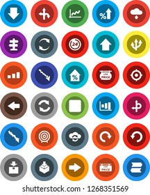 White Solid Icon Set- graph vector, crisis, percent growth, target, arrow down, up, route, signpost, package, sorting, backward button, cloud exchange, refresh, redo, undo, upload, 24 hour