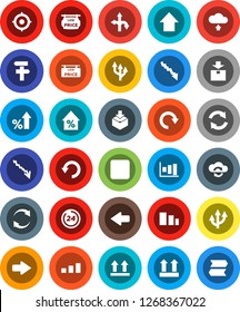 White Solid Icon Set- graph vector, crisis, percent growth, target, arrow up, route, top sign, package, sorting, backward button, cloud exchange, refresh, redo, undo, upload, low price signboard