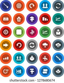 White Solid Icon Set- graph vector, crisis, dollar growth, target, route, signpost, top sign, package, sorting, backward button, cloud exchange, arrow, refresh, redo, undo, upload, 24 hour
