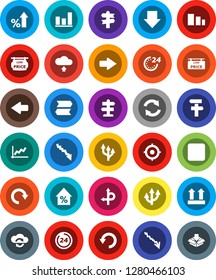 White Solid Icon Set- graph vector, crisis, percent growth, target, arrow down, route, signpost, top sign, sorting, backward button, cloud exchange, refresh, redo, undo, upload, low price signboard