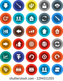 White Solid Icon Set- graph vector, crisis, percent growth, dollar, target, arrow down, up, top sign, package, sorting, cloud exchange, refresh, redo, undo, route, low price signboard, 24 hour