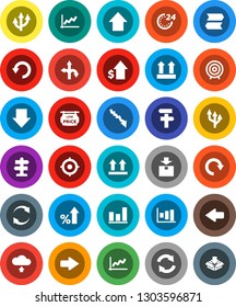 White Solid Icon Set- graph vector, crisis, percent growth, dollar, target, arrow down, up, route, signpost, top sign, package, refresh, redo, undo, cloud upload, low price signboard, 24 hour