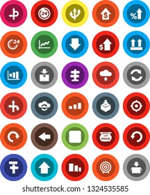 White Solid Icon Set- graph vector, percent growth, dollar, target, arrow down, up, route, signpost, top sign, package, sorting, backward button, cloud exchange, refresh, redo, undo, upload, 24 hour
