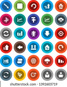 White Solid Icon Set- graph vector, crisis, percent growth, dollar, target, arrow down, route, signpost, top sign, package, sorting, backward button, cloud exchange, refresh, redo, undo, upload