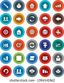 White Solid Icon Set- graph vector, crisis, percent growth, dollar, target, arrow up, route, top sign, package, sorting, backward button, cloud exchange, refresh, undo, upload, low price signboard