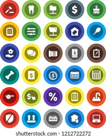 White Solid Icon Set- house hold vector, water tap, clipboard, dollar coin, bank building, calculator, receipt, cursor, sign, calendar, bone, top, protected, dialog, eye doctor hat, sperm, tooth